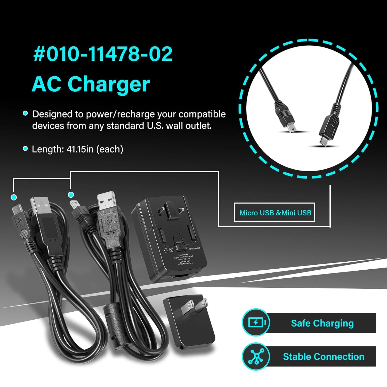 010-11478-02 AC Charger For Garmin 2497LMT, 2557LMT, 2589LMT, 2597LMT, 2689LMT, 2797LMT, 3490LMT, 42LM, 52LM, 55LM, 55LMT, 65LM