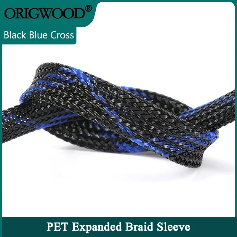 

1~50m Black Blue Cross PET Braid Sleeve 2/4/6/8/10/12/14/16/20/25/30mm High Density Insulated Snake Skin Cable Wrap Sheath