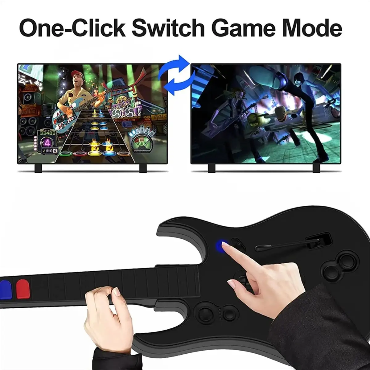 (ABYM) 2.4G Wireless Game Guitar Controller for PC PS3 Compatible with Clone Hero Rock Band Games Remote Joystick Console White