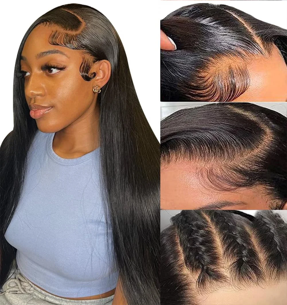 

13x6 Bone Straight Lace Front Human Hair Wigs 42 Inch 220 Density 13x4 Lace Frontal Wig For Women Pre Plucked Human Hair