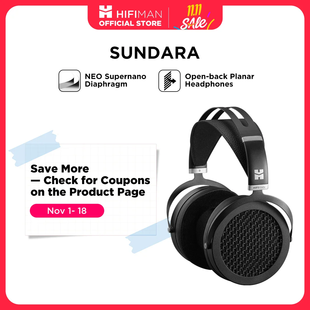 Hifiman Sundara-耳かけ型のフルサイズプレーナー磁気ヘッドフォン、黒、高忠実度デザイン、金属ハウジング