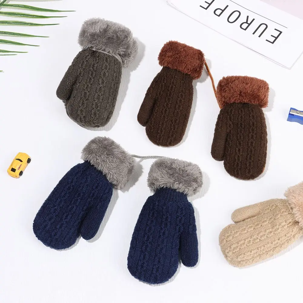 ل 1-4 سنوات الشتاء فو الفراء معلقة الرقبة سميكة الدافئة الاطفال قفازات محبوك القفازات لطيف الكرتون قفازات وقفازات