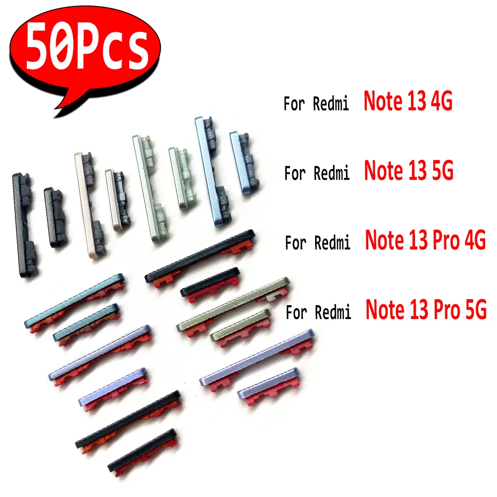 

50Pcs，NEW Replacement Volume Power Button Side Key Keys Repair Parts For Xiaomi Redmi Note 13 4G Note 13 Pro 5G