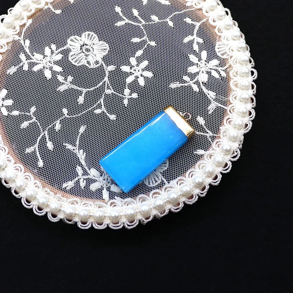 1pc Rectangular Natural Stone Crystal Turquoise Half-Wrapped Single-Hole Geometric Minimalist Pendant DIY Fashion Jewelry Gifts