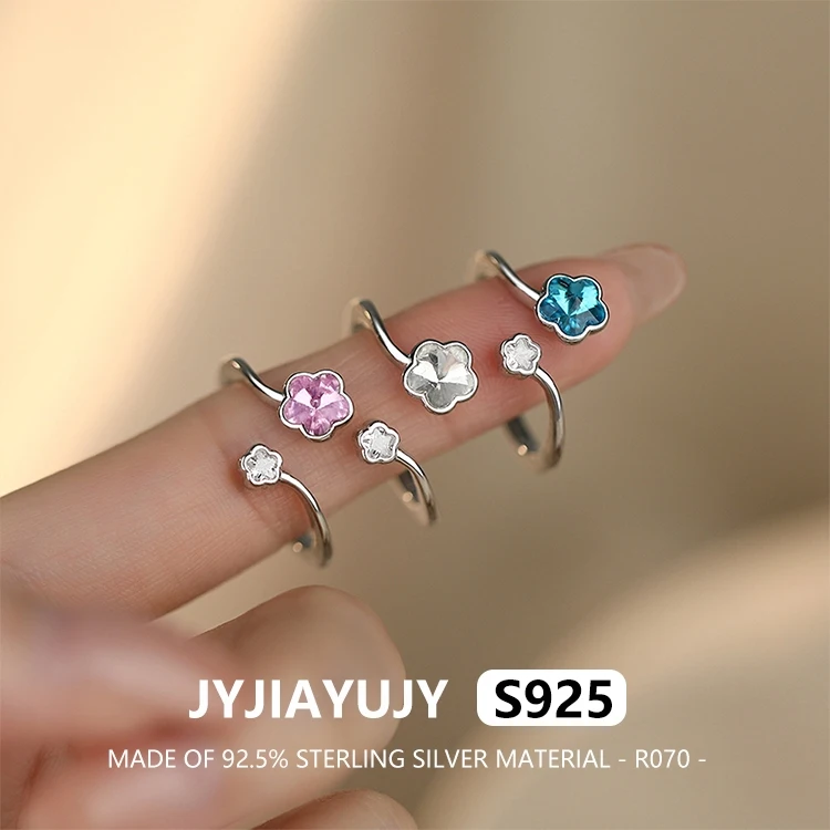 

JYJIAYUJY 100% цельное оригинальное кольцо из стерлингового серебра S925, инкрустированное двумя отверстиями из циркония в форме цветка, модные украшения R070