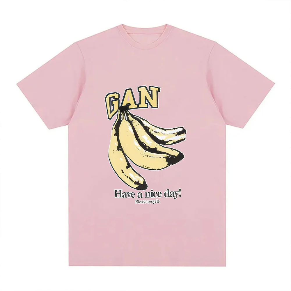 Fruit Banana Letter Printed Pure Cotton T-shirt Fashion Street Women's Summer Top Y2K Style Women's Round Neck T-shirt