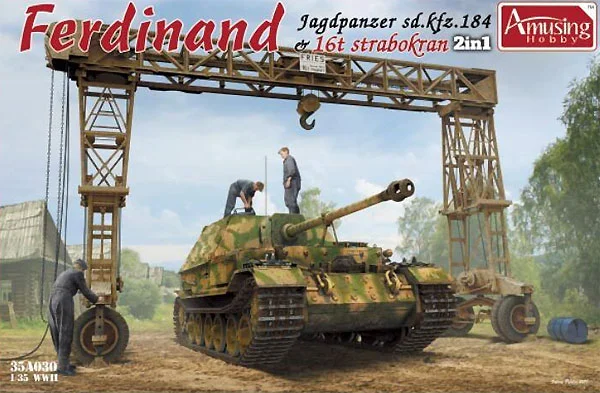 Amusing Hobby Assembled Tank Model Kit 35A030Ferdinand Jagdpanzer Sd.kfz 184 (full interior) & 16t strabokran 1/35