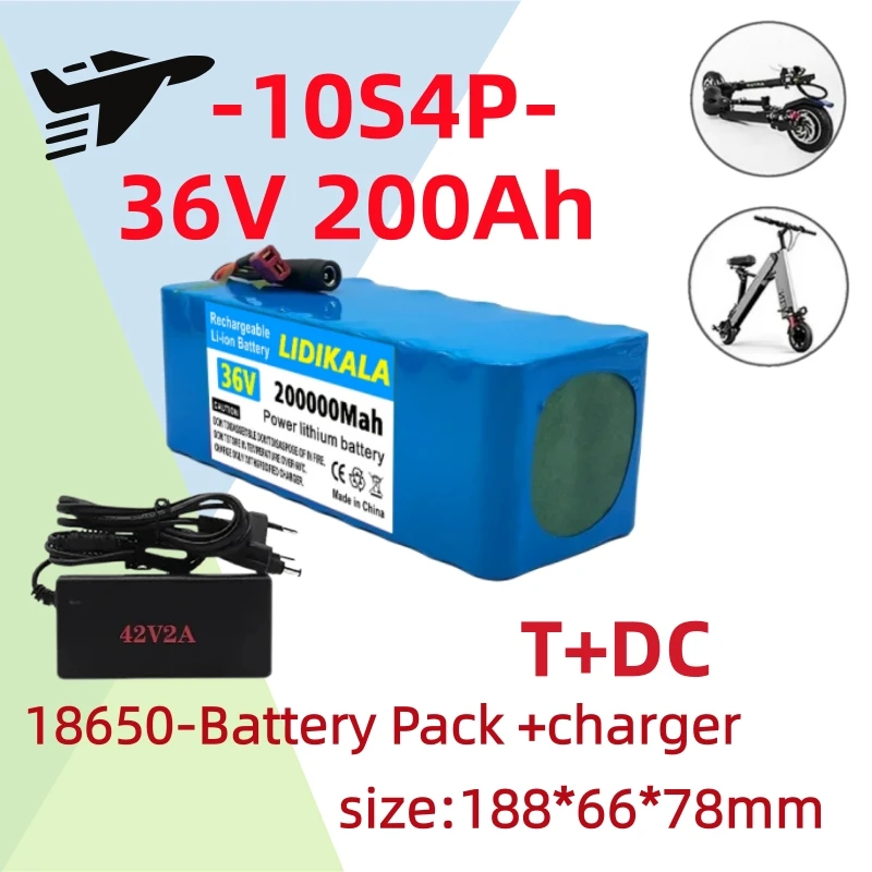 10S4P 2026 Neuer 36V 200Ah 1000W DC/T Lithium-Ionen-Akku 200Ah für 42V E-Bike Elektrofahrrad Roller mit BMS