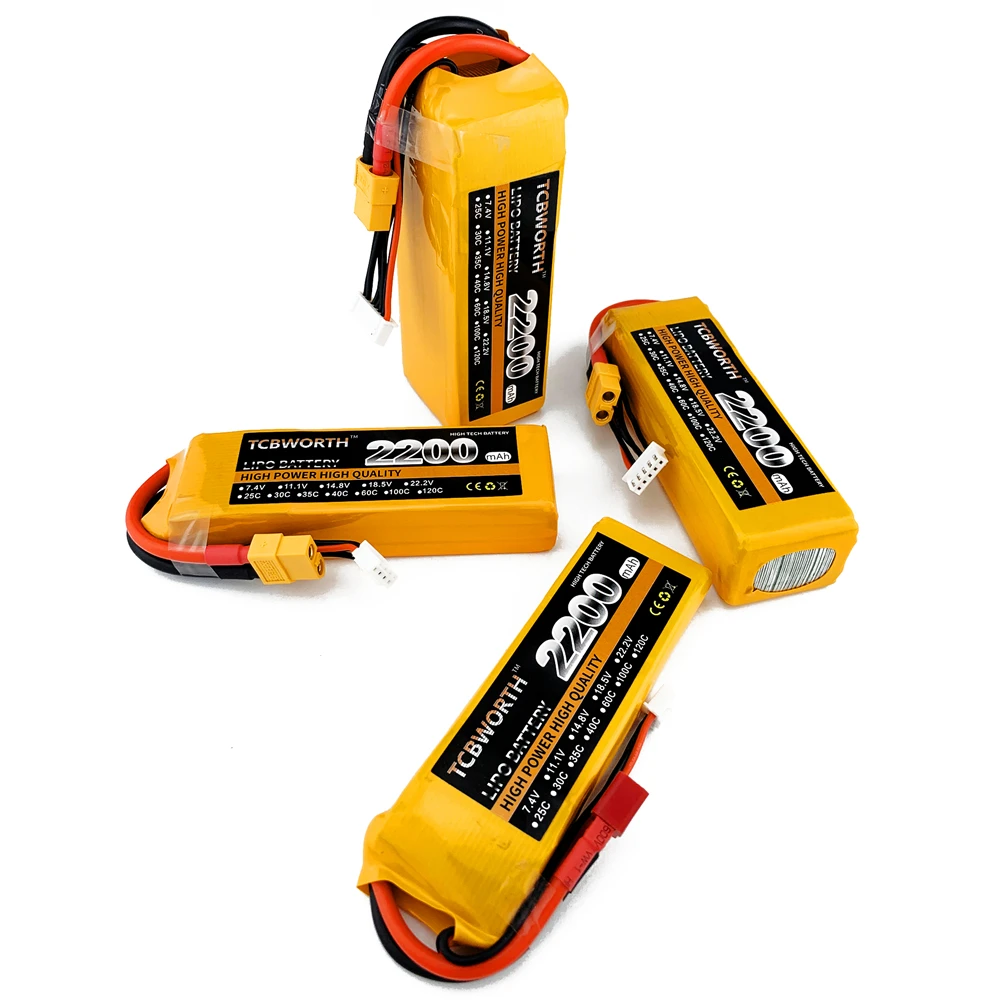 7.4V 11.1V 14.8V 18.5V 22.2V RC LiPo Battery 2S 3S 4S 5S 6S 2200mAh 60C For RC Airplane Drone Helicopter Aircraft