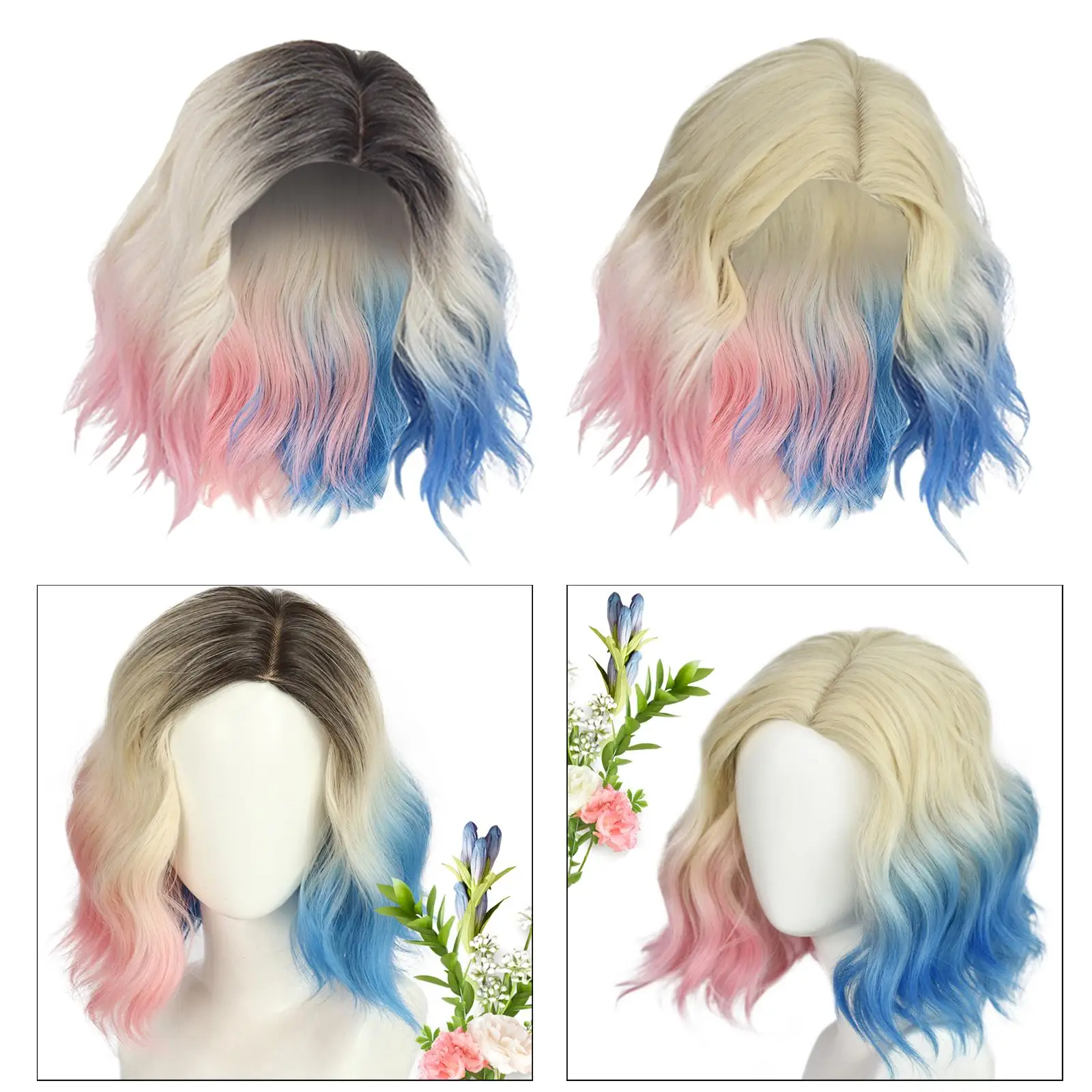 Peluca Bob corta ondulada para mujer, cabello sintético resistente al calor para Cosplay de Anime