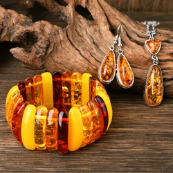 4PCS Vintage Imitation Amber Necklace Bracelet Earring Jewelry Set Halloween Fashion And Exquisite Festival Party Accessories