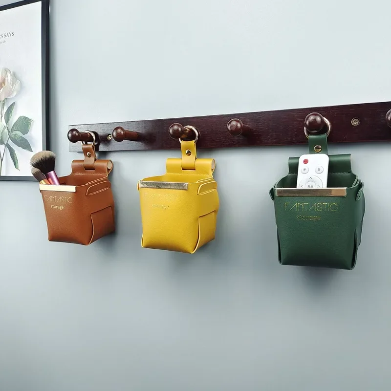 1 Pc Leather Storage Bag Desktop Storage Basket Hanging Pocket Organizer Toy Basket For Cosmetic Sundries Storage Box Decor