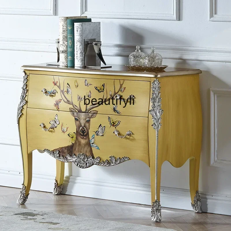 

European painting, simple decorative cabinet in the living room, entrance entrance cabinet, American retro solid wood foyer