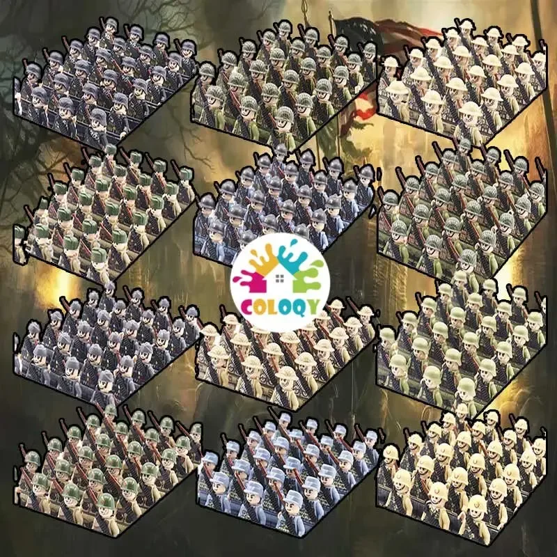 

WW2 24 шт./лот, военные солдаты, набор строительных блоков, оружие, советский, США, Великобритания, Китай, Франция, армия, фигурки, кирпичи, игрушки, подарки для детей