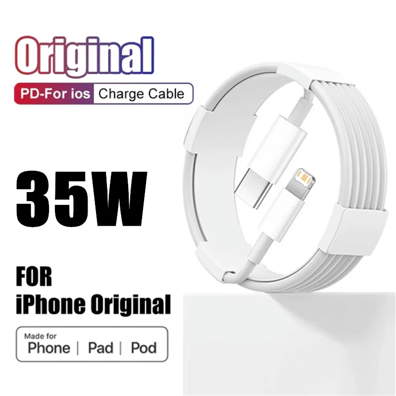 Original 35W PD Fast Charging Cable for iPhone 12 13 mini 7 8 14 Plus 11 Pro XS Max XR X USB-C Rapid Charger Data Cable 1m 2m 3m