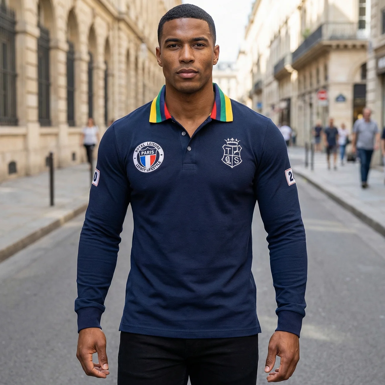 Französisches Paris-Baumwoll-Poloshirt für Herren mit langen Ärmeln, Stickerei, sportlich, lässig, modisch, für Weihnachten, Halloween, Valentinstag, Karneval