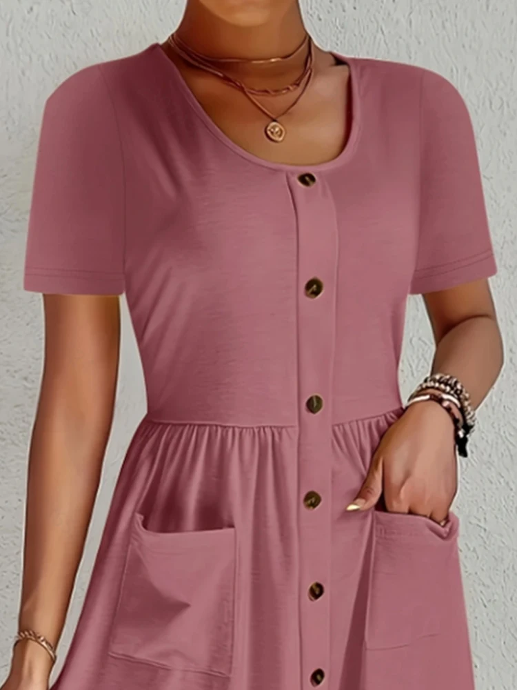 Women Short Sleeve Shirt Dress With Pockets Elegant Dresses Temperament Short Sleeve Skirt 2025 Fashion New Arrival Hot Sale