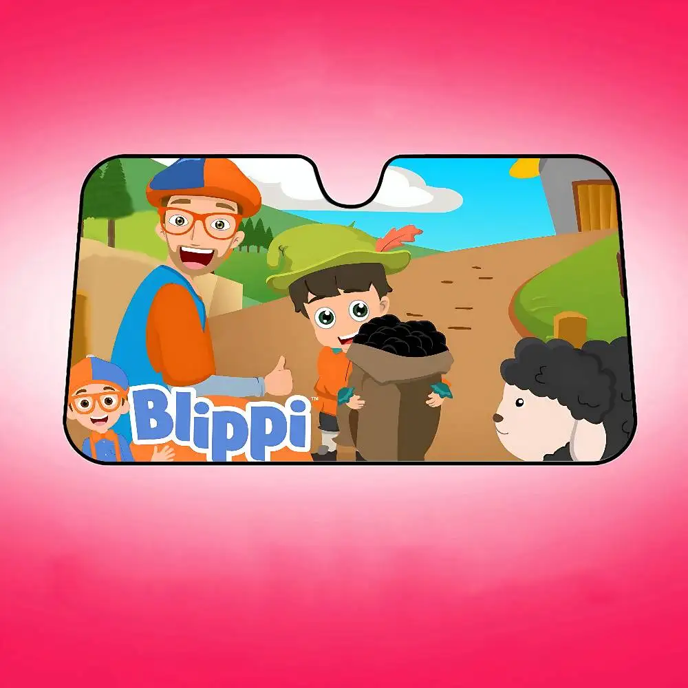 B-BlippiS The M-Musical Cartoon Car Sun Shade نافذة أمامية ظلة لمعظم سيارات السيدان SUV كتل الأشعة فوق البنفسجية إبقاء سيارتك باردة