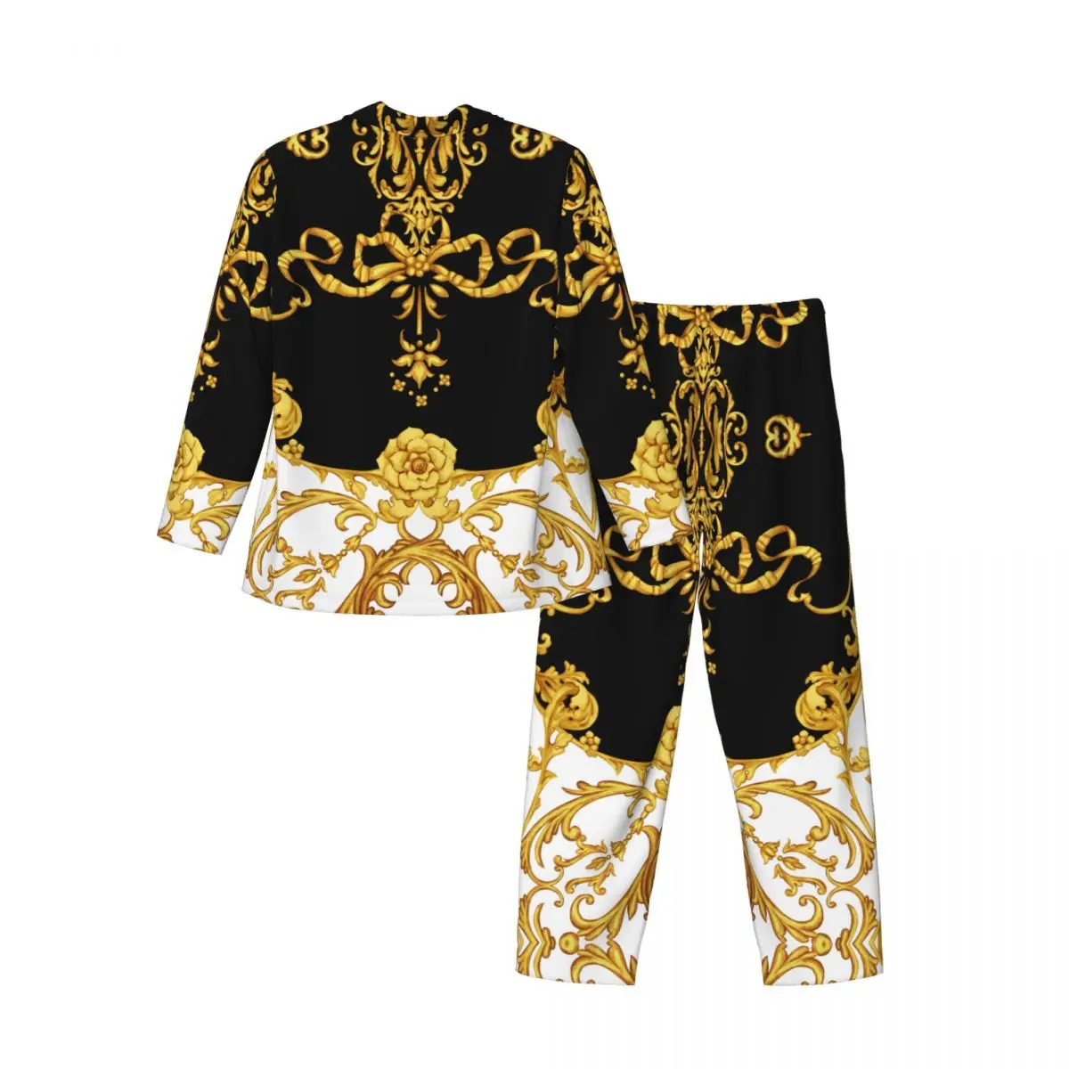 Golden Baroque Long-sleeved Trousers Pajamas for Men Autumn and Winter Homewear Sleepwear Sets