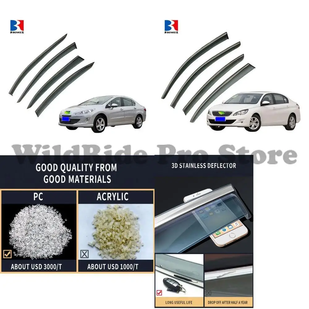 

1 set For PEUGEOT 408 2010-2015 Injection Deflector PC Clip Black Window Visor