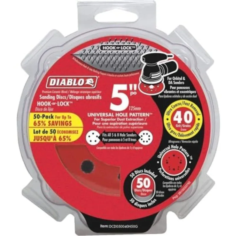 Diablo Premium Fast Sanding Discs with Hook & Lock Backing - for Extra Heavy Removal and Stripping - 5", 40-Grit, Ceramic Blend