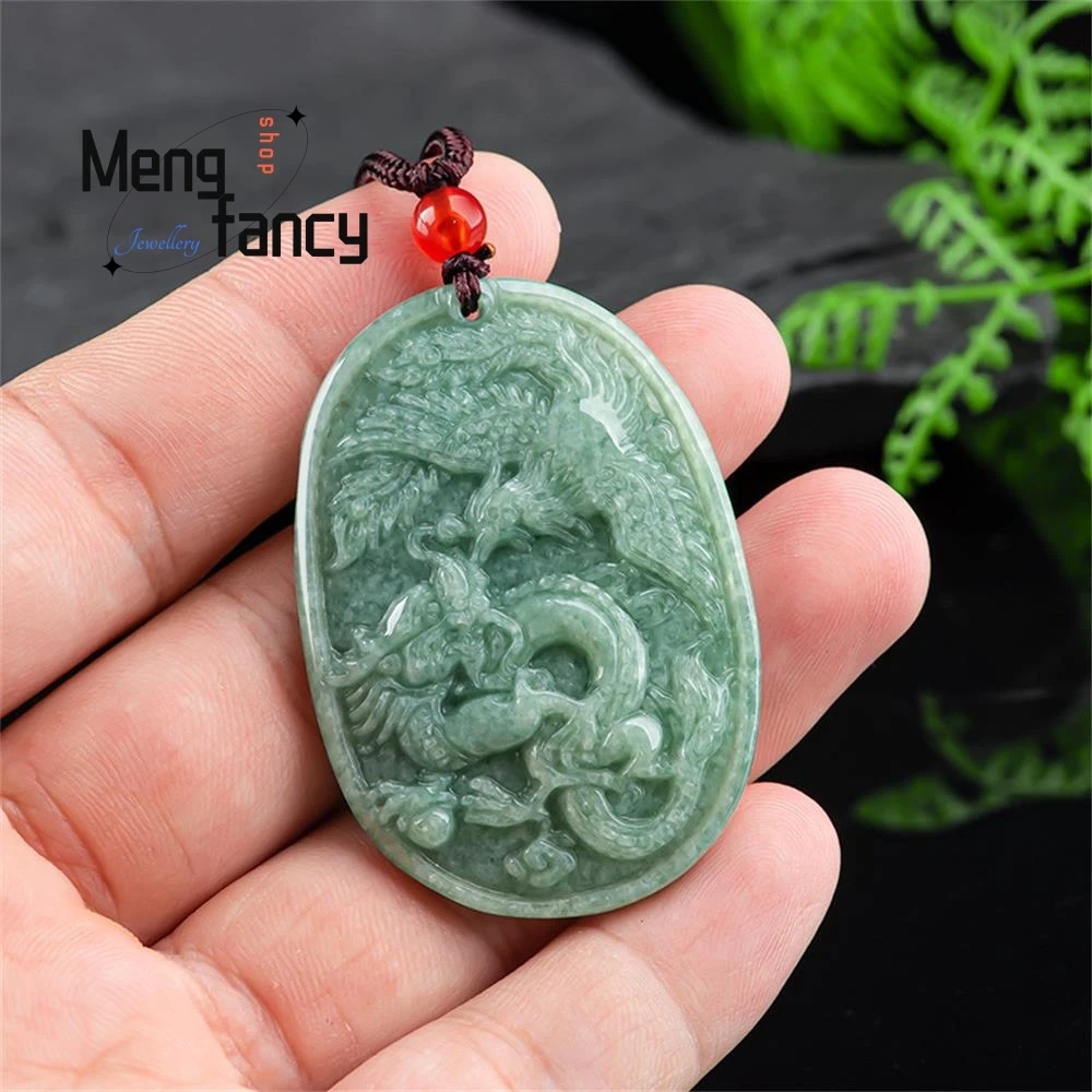 Natural A-goods Jadeite Dragon Phoenix Couple Pendant Retro Exquisite Fashion Luxury Quality Jewelry Best Selling Holiday Gift