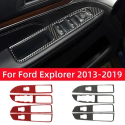 Carbon Fiber for Ford Explorer 2013-2019 Car Accessories Interior Car Windows Lift Control Panel Decoration Cover Sticker Decal