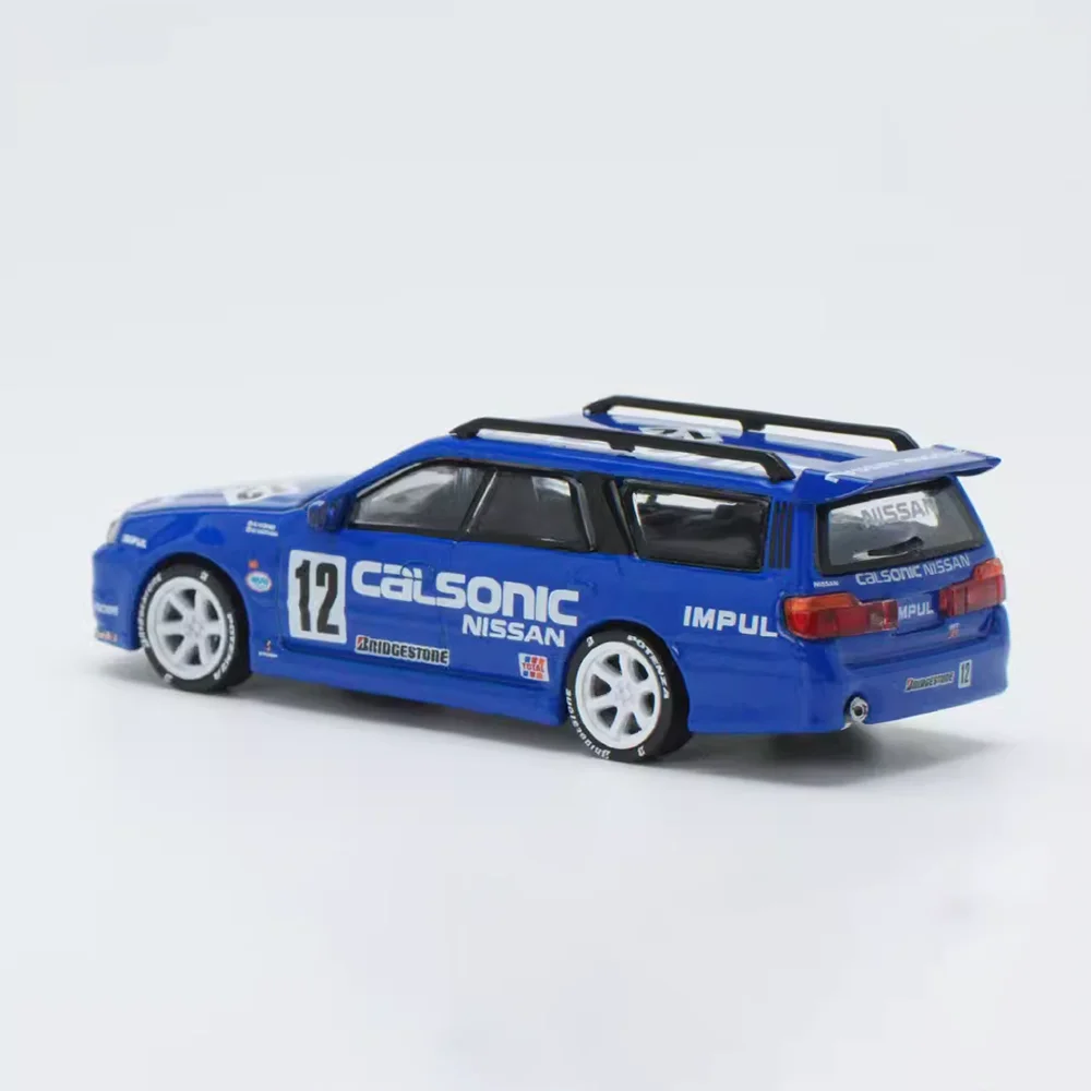 Die-cast Nissan Stagea Calsonic R34 No.12 Blue 1:64 Scale Simulation Alloy Car Model Collection Scene Ornaments Display Memorial