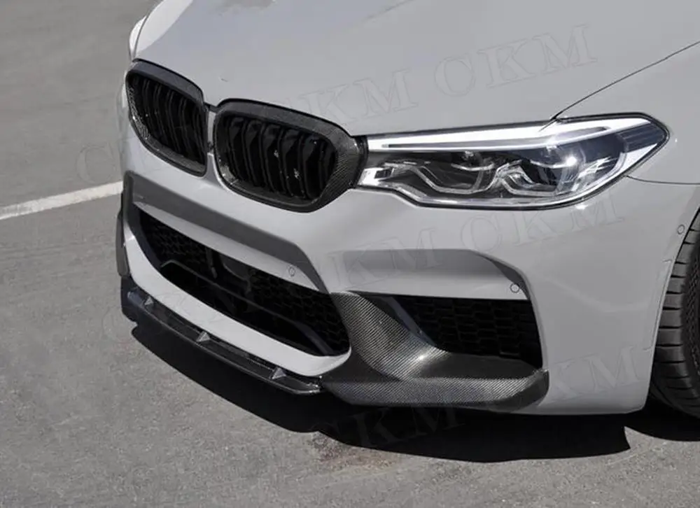 ألياف الكربون سيارة الجبهة حافة مصد السيارة المفسد لسيارات BMW 5 Series F90 M5 2018 2019 رئيس الأوسط الشفة حارس الذقن #4