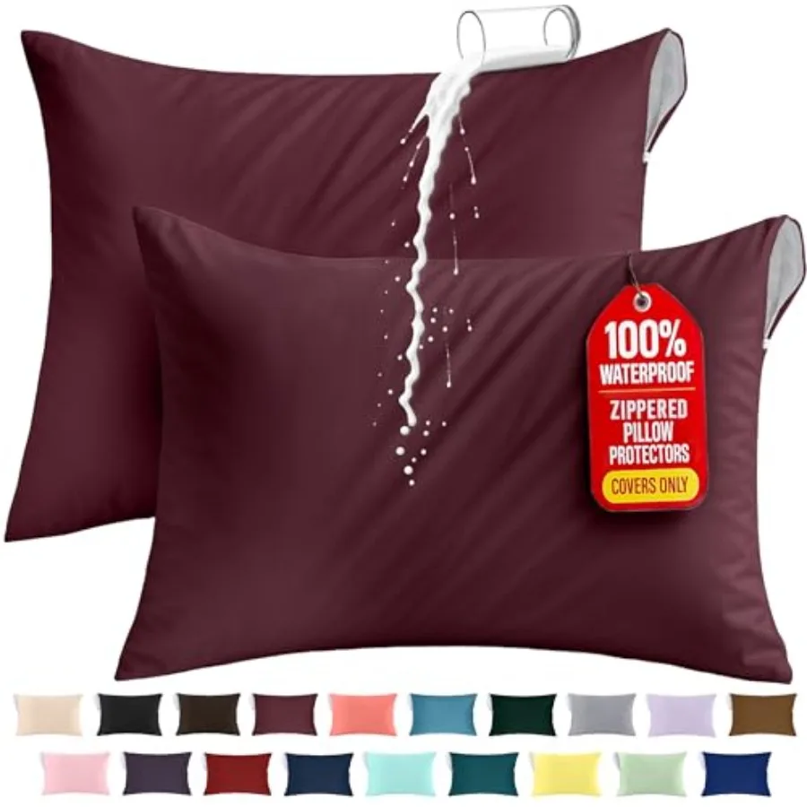 Premium 100% Waterproof Pillow Protectors with Zipper Standard Size Set of 2,Bed Bug and Dust Mite Proof Zippered Pillow Covers