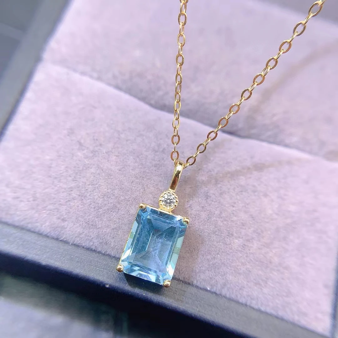 Hotsale 925 Silver Topaz Pendant 6mm*8mm 1.2ct Natural Light Blue Topaz Necklace Pendant for Woman 18K Gold Plated Gem Jewelry