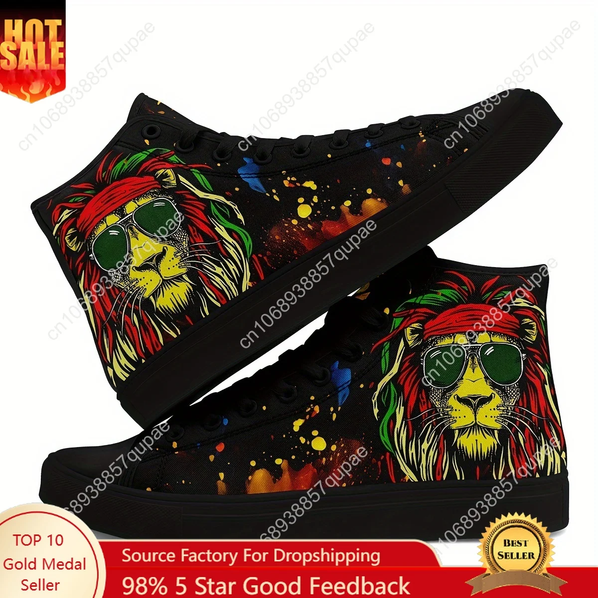 

Trendy Cartoon Lion With Glasses Pattern High Top Sneakers Mens Womens Teenager Canvas Sneaker Casual Custom Made Shoes