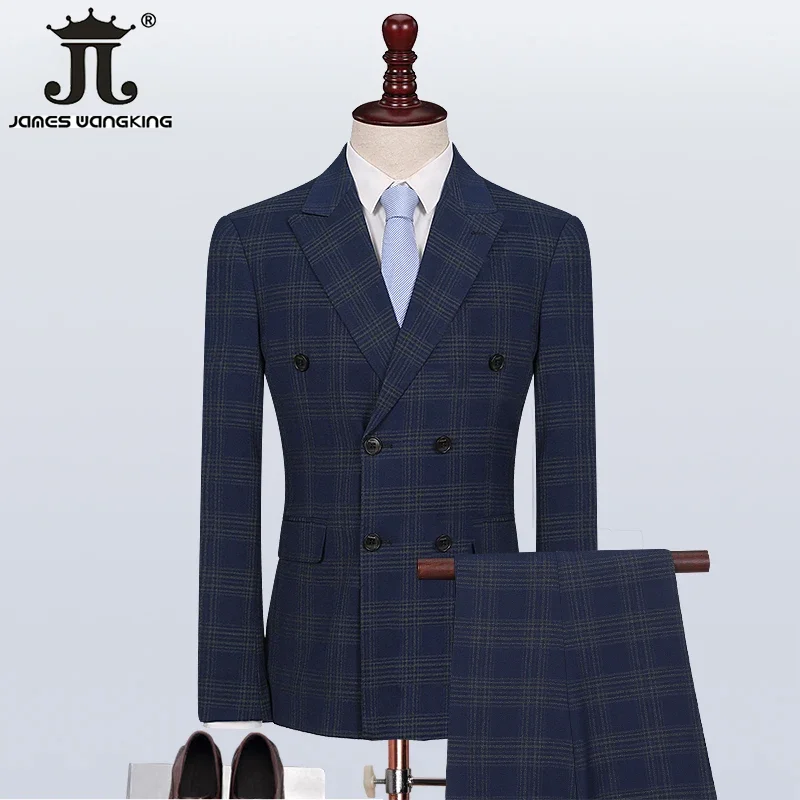 

( Jacket + Vest + Pants ) New Plaid 3Pce Male Suit Groom Wedding Dress Slim Prom Tuxedo Classic British Style Mens Business Suit