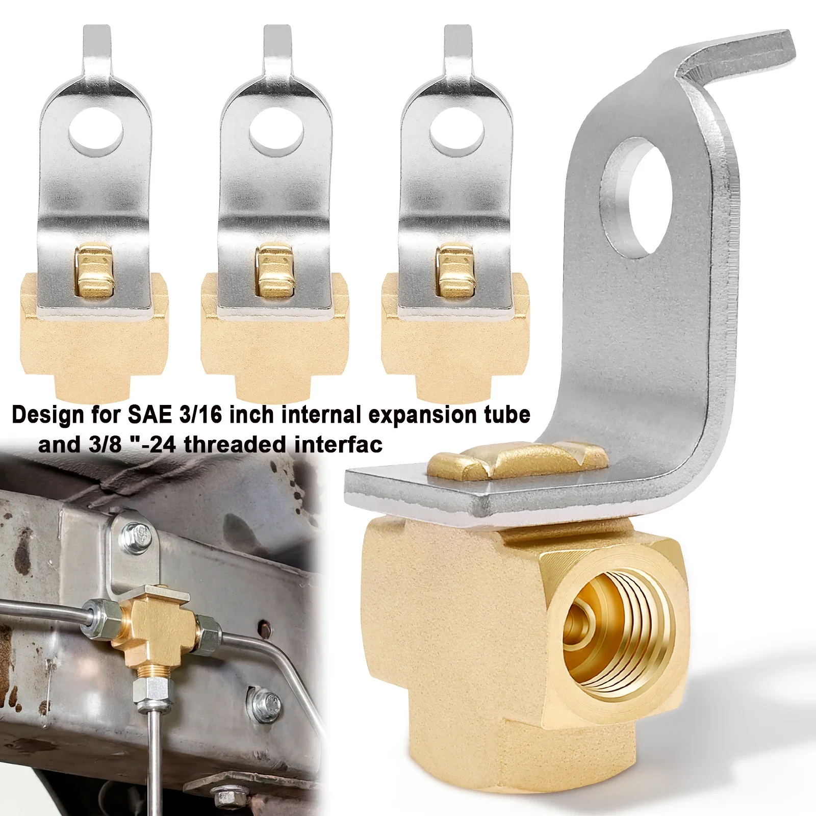 

4pcs Brass Brake Line Tee Fitting 3/16" Flared 3/8"-24 Thread Leakproof Rustproof Car Truck Automotive Fuel Vacuum Tubing Repair
