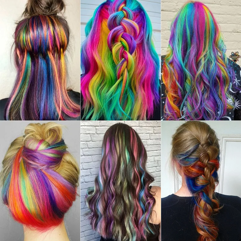 WIGSIN 10PCS/Pack Synthetic Colored Party Highlights Clip in Hair Extensions for Girls Omber Colors Long Straight Hairpieces image 6