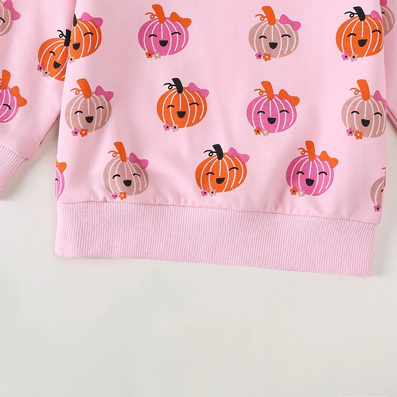 Toddler Girls Sweatshirts Halloween Clothes Smile Pumpkin Print Crew Neck Long Sleeve Baby Pullovers Fall Tops