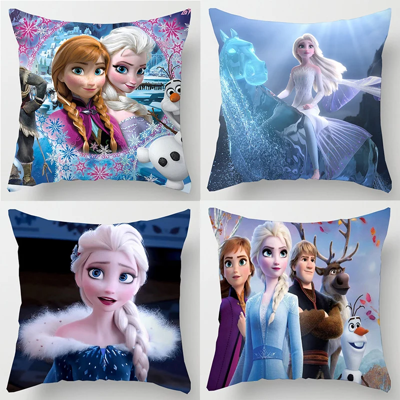 

Disney Frozen Princess Cushion Cover Anime Action Figure Elsa Anna Princess Short Plush Home Decorative Sofa Pillow Case 45x45cm