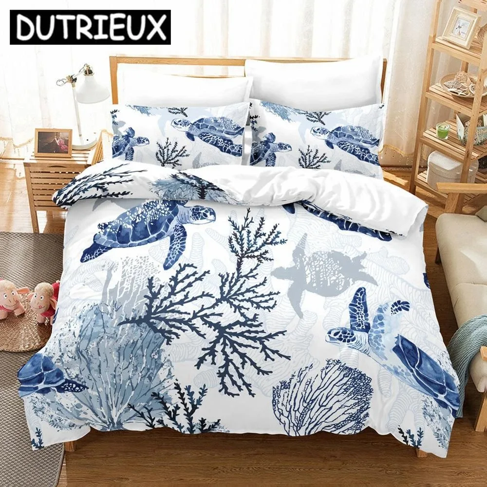 

Sea Turtle Duvet Cover Set Pillow Cases Ocean Animal Turtle Bedding Set Queen Twin Kids Home Textiles Map Coral Quilt Cover King