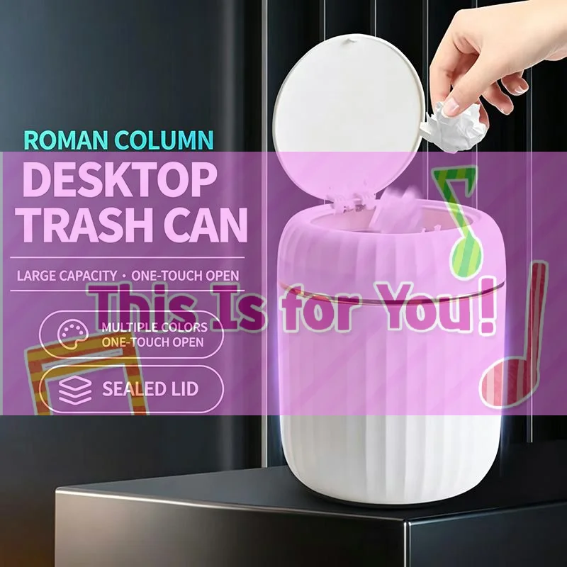 【HMA】Roman Column Desktop Trash Can With One Touch Open Sealed Lid And Large Capacity Perfect For Home Office Vanity Desk Use