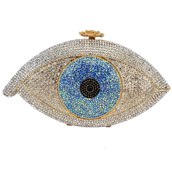 KHNMEET Evil eye bag Women clutch bag silver evening bag femme pochette bag luxury Crystal day Clutch bling party purse SC023