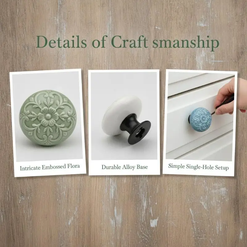 Relief Single Hole Ceramic Knob Pull Handles Flower Surface Door Knob Round Drawer Knob Hardware