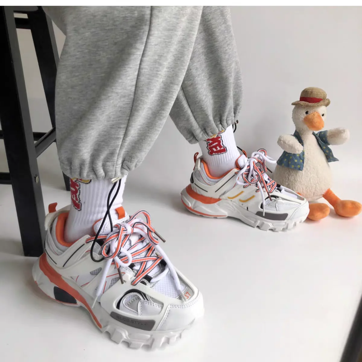 Female Male Dad Shoes Adult Platform Trainers Stylish Casual Chunky Sneakers Women Men White Orange Sport Thick Sole Footwear