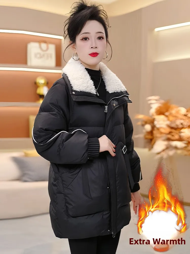 

Women's Faionable High-End down Jaet Cotton Coat with Fur Collar Warm Thiened Winter Outerwear Korean Sle Long Sve