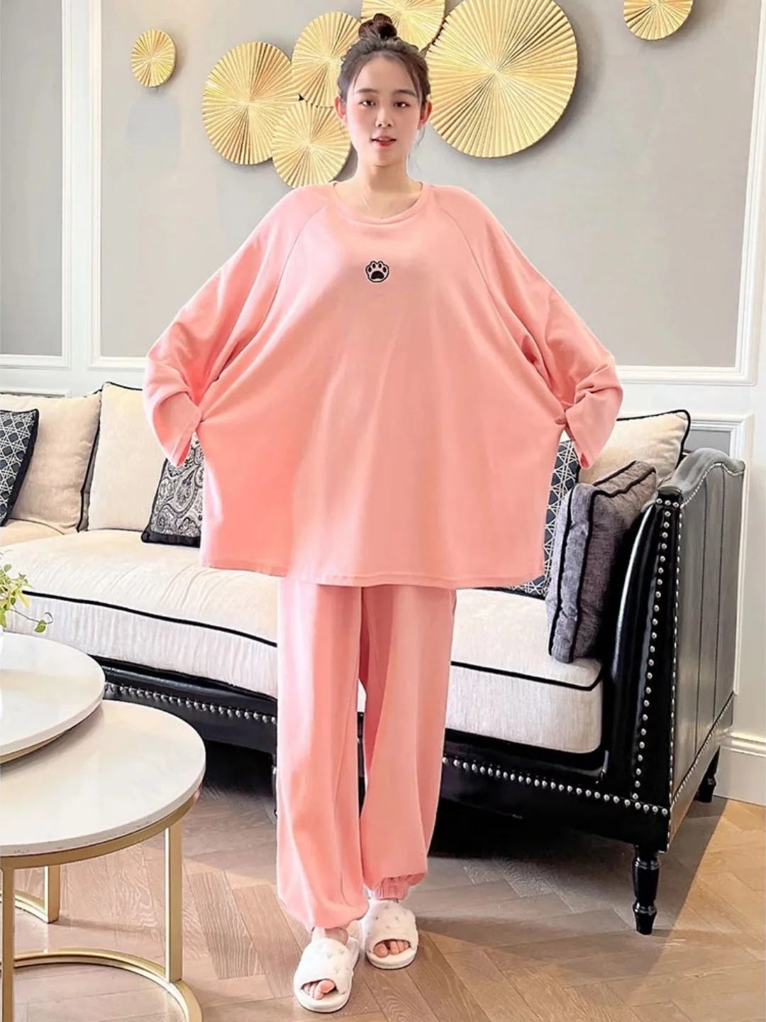 Comfortable Large Size Cartoon Embroidery Sleepwear Set Long Sleeve Long Pants Casual Home Clothes Women's Winter Pyjamas