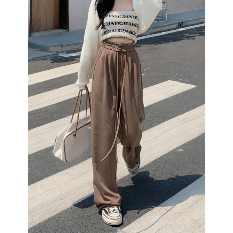 

Women Khaki Cargo Pants Streetwear High Waist American Wide Leg Pants Fashion 2024 Female Spring Straight Solid Trousers