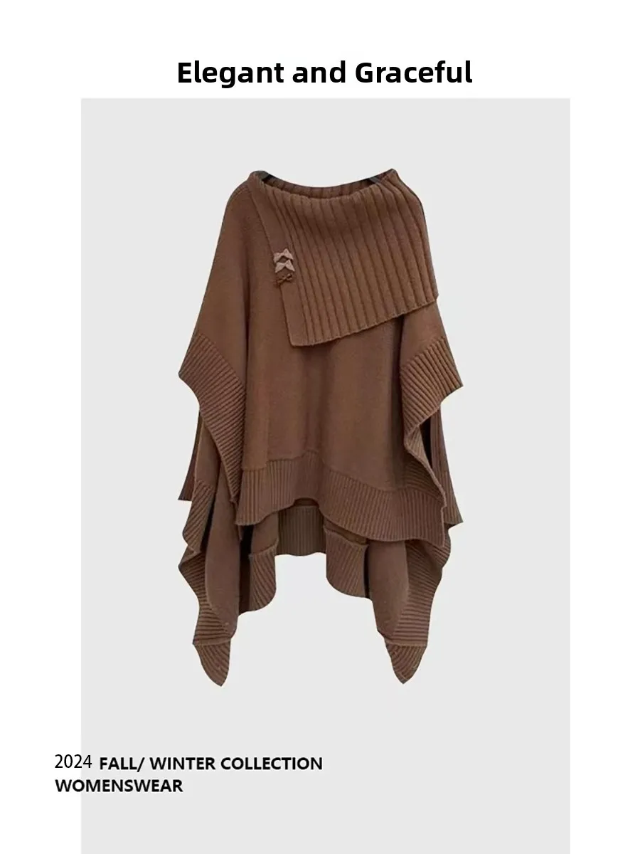 

Retro Asymmetrical Knitted Sweater Women's Autumn Winter Loose Thick Warm Lazy Knitting Top Sweet Style Casual Fashion
