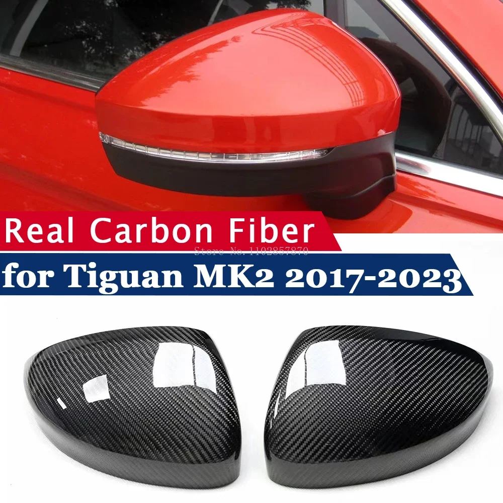 Rearview Mirror Cover for Volkswagen Tiguan MK2 2017-2023 Real Carbon Fiber Side Mirror Shells Add on Frame Replacement Case