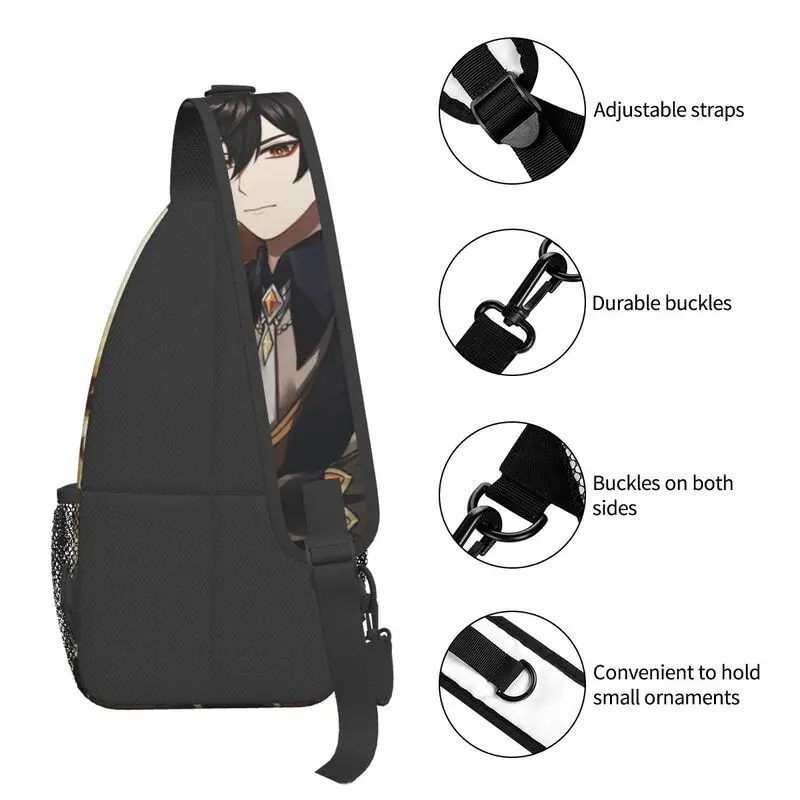 Zhongli Genshin Impact Sling Bags para viajar para hombres, Anime Game, mochila cruzada en el pecho, mochila de hombro, mochila de día