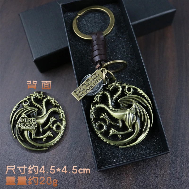 Fashion Retro Keychain Wolf Head Dragon Badge Pendant Key Chains Metal Leather Keyring Souvenir Accessories Men keychain Gift