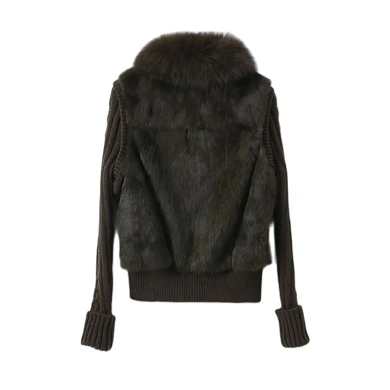 Pudi women Real Rabbit Fur Jacket Coat Female Winter Fox Collar Sweater Parka Vest Jackets CT138